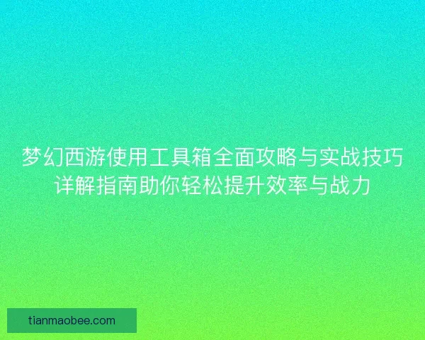 梦幻西游使用工具箱全面攻略与实战技巧详解指南助你轻松提升效率与战力