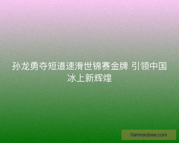 孙龙勇夺短道速滑世锦赛金牌 引领中国冰上新辉煌