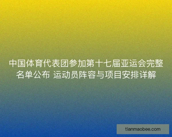 中国体育代表团参加第十七届亚运会完整名单公布 运动员阵容与项目安排详解