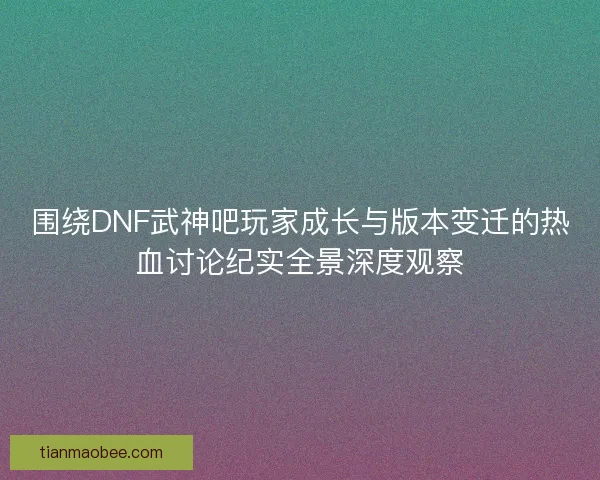 围绕DNF武神吧玩家成长与版本变迁的热血讨论纪实全景深度观察