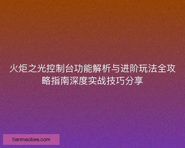 火炬之光控制台功能解析与进阶玩法全攻略指南深度实战技巧分享