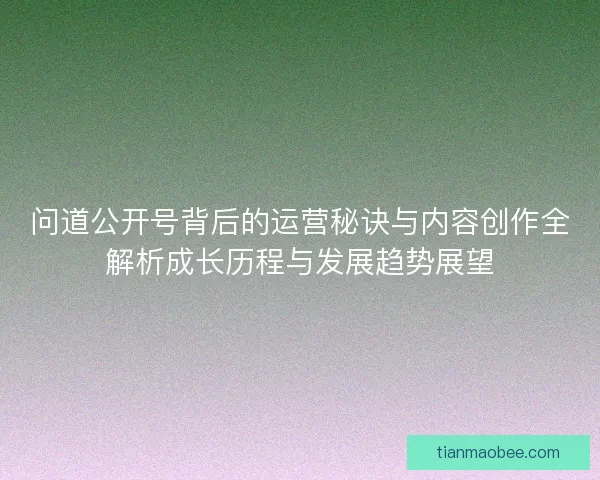 问道公开号背后的运营秘诀与内容创作全解析成长历程与发展趋势展望